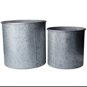 Gisela Graham 2 x Galvanised Ribbed Bucket, Set/2