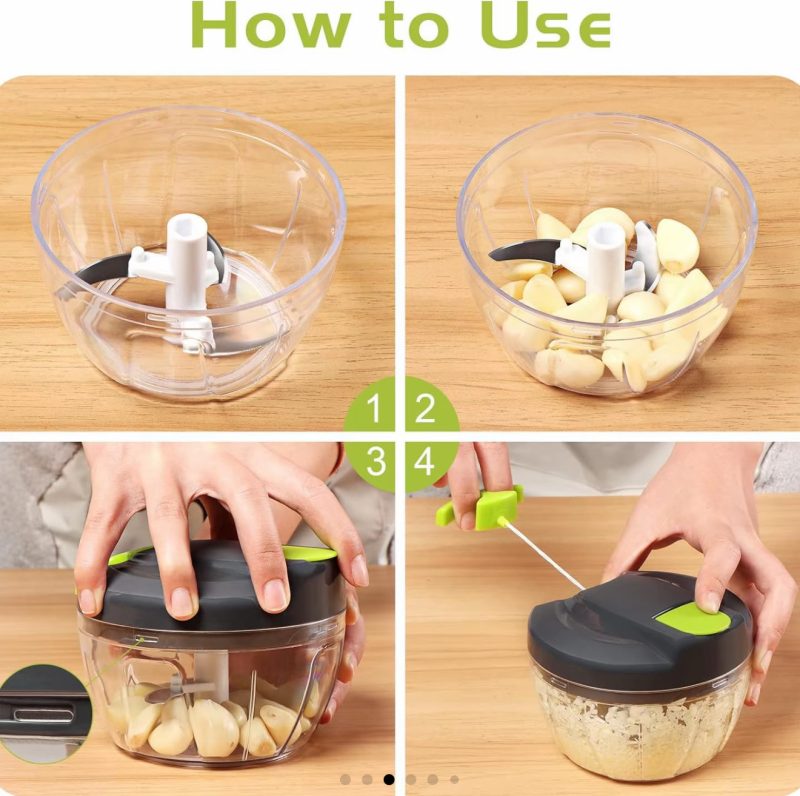 The Manual Food Chopper | Quick and Efficient | Great for Kitchen Use | Manual Food Processor | Features: Pull Rope Mechanism, 3 Blades, 520ml Capacity Fruit Plastic Stainless Steel Utensils Reuse | Great for Ramadan, Eid & Mothers Day Gifting - Image 7
