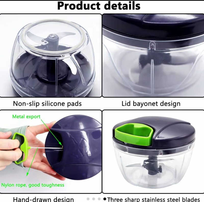 The Manual Food Chopper | Quick and Efficient | Great for Kitchen Use | Manual Food Processor | Features: Pull Rope Mechanism, 3 Blades, 520ml Capacity Fruit Plastic Stainless Steel Utensils Reuse | Great for Ramadan, Eid & Mothers Day Gifting - Image 6
