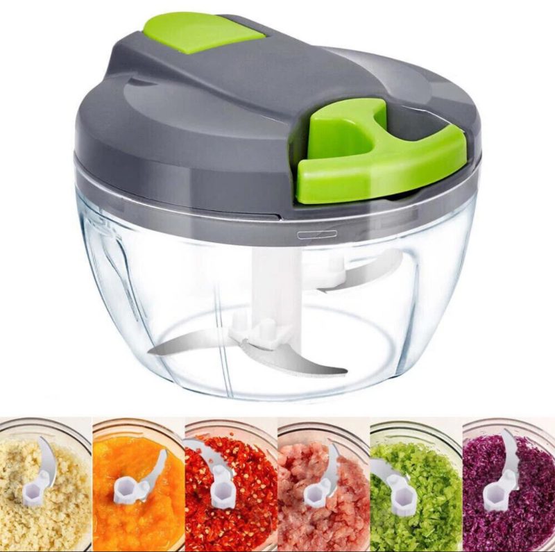 The Manual Food Chopper | Quick and Efficient | Great for Kitchen Use | Manual Food Processor | Features: Pull Rope Mechanism, 3 Blades, 520ml Capacity Fruit Plastic Stainless Steel Utensils Reuse | Great for Ramadan, Eid & Mothers Day Gifting