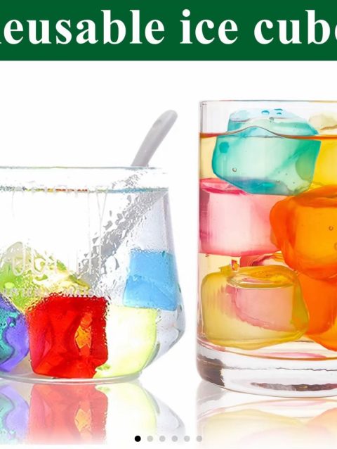 Reusable Ice Cubes, 2.5cm Plastic Squares for Drinks, Whiskey, Wine or Beer, Keep Your Drink Cold Longer, Re-freezable, Washable, Assorted Colour Utensils Set