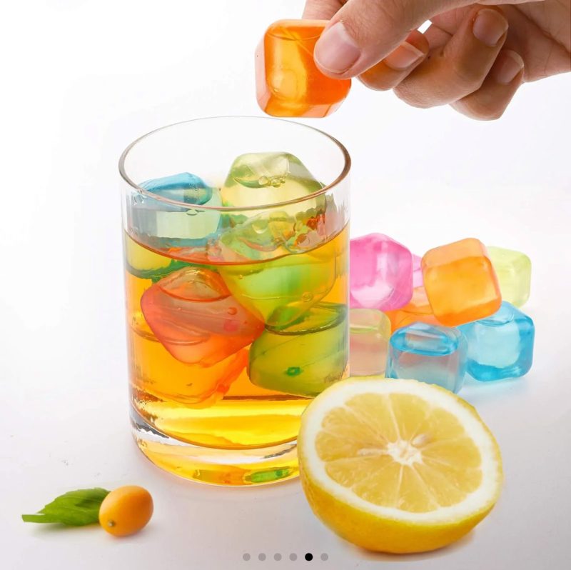Reusable Ice Cubes, 2.5cm Plastic Squares for Drinks, Whiskey, Wine or Beer, Keep Your Drink Cold Longer, Re-freezable, Washable, Assorted Colour Utensils Set - Image 3
