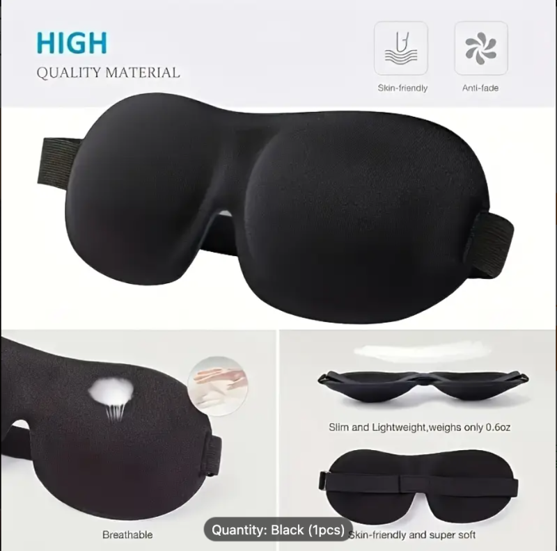 3D Sleep Mask with Black Shade for Eye Protection and Breathability – Essential Travel Accessory - Image 6