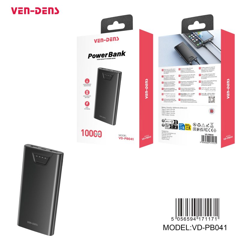 High-Capacity 10,000mAh Power Bank – Sleek Portable Charger in Black - Image 2