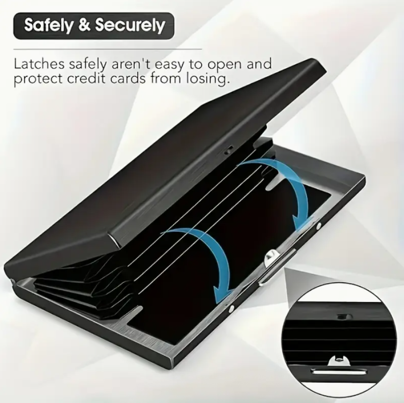 Blocking Card Holder for Men – Sleek Black Metal Wallet, RFID Protection, Secure Card Storage | Slim, Polished Finish, Multiple Compartments - Image 3