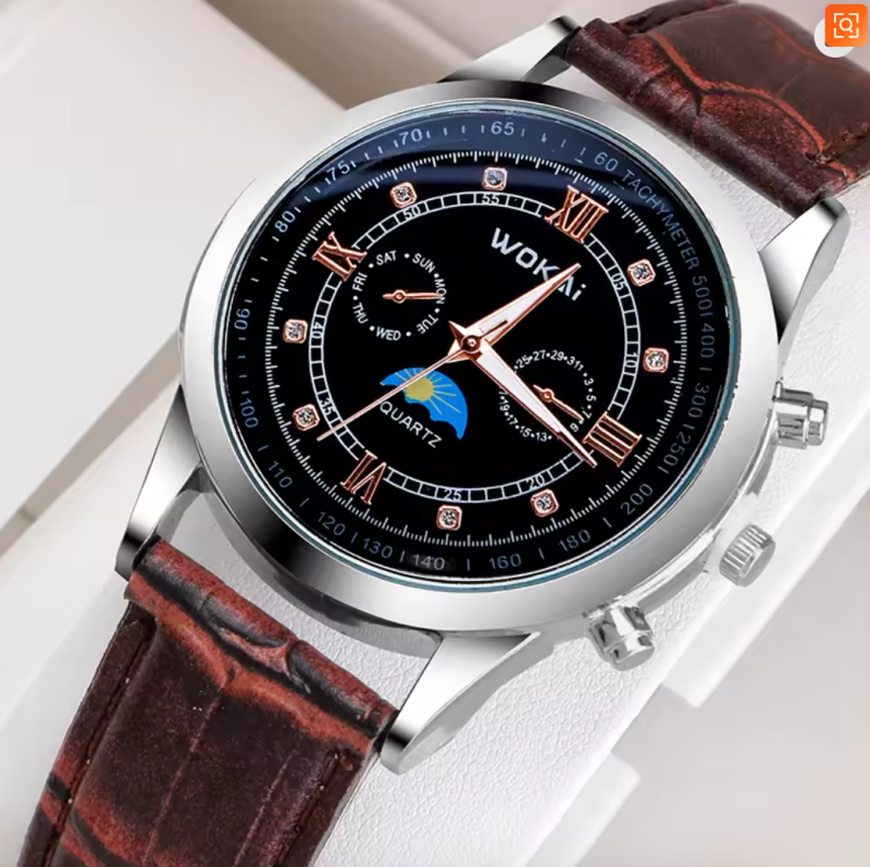 Fashionable and trendy men's watch, sports wristwatch with leather strap, men's gift watch - Image 2