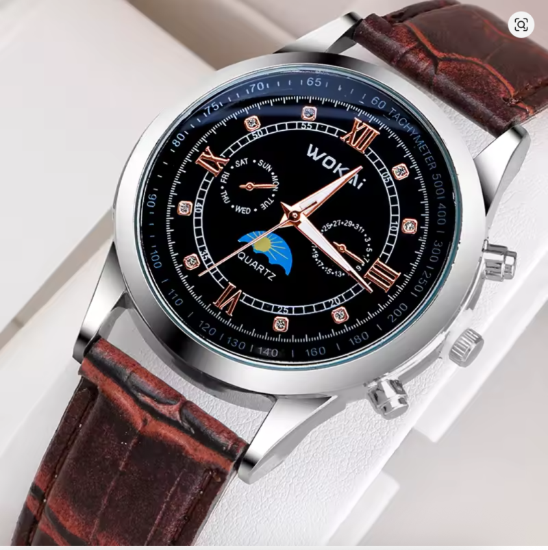 Fashionable and trendy men's watch, sports wristwatch with leather strap, men's gift watch - Image 7