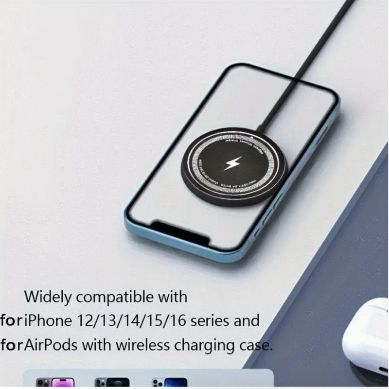 15W Fast-Charging Magnetic Wireless Charger Pad – Compatible with iPhone 16/15/14/13/12/11 (Pro/Max/Mini) | Dual Input USB-C/A | Intelligent Overcharge Protection | Sleek Black Design - Image 7