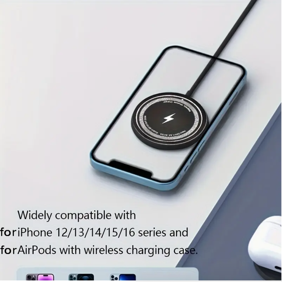 15W Fast-Charging Magnetic Wireless Charger Pad – Compatible with iPhone 16/15/14/13/12/11 (Pro/Max/Mini) | Dual Input USB-C/A | Intelligent Overcharge Protection | Sleek Black Design - Image 7