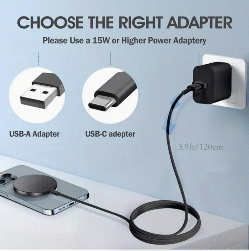 15W Fast-Charging Magnetic Wireless Charger Pad – Compatible with iPhone 16/15/14/13/12/11 (Pro/Max/Mini) | Dual Input USB-C/A | Intelligent Overcharge Protection | Sleek Black Design - Image 6
