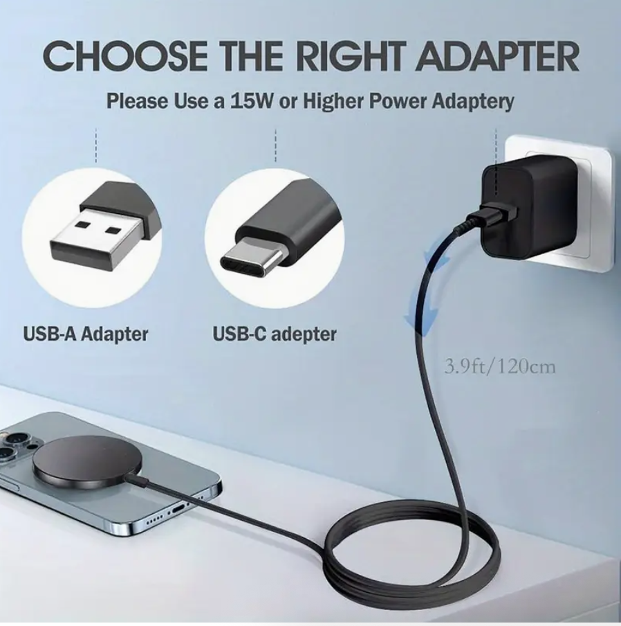 15W Fast-Charging Magnetic Wireless Charger Pad – Compatible with iPhone 16/15/14/13/12/11 (Pro/Max/Mini) | Dual Input USB-C/A | Intelligent Overcharge Protection | Sleek Black Design - Image 6