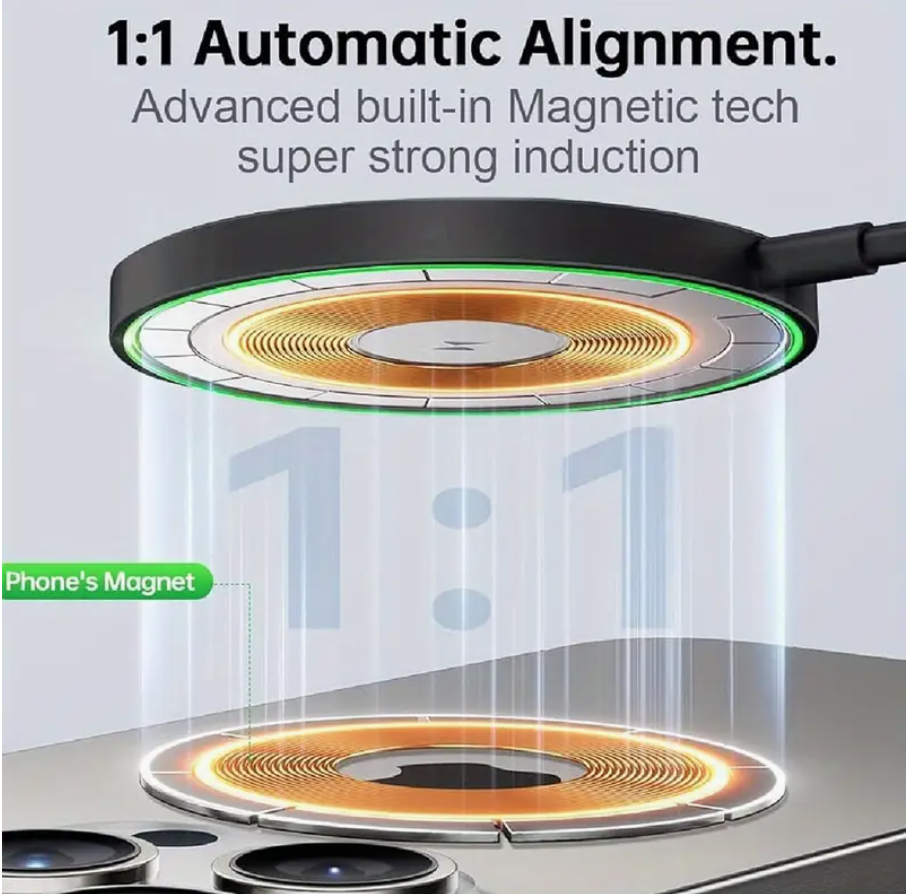 15W Fast-Charging Magnetic Wireless Charger Pad – Compatible with iPhone 16/15/14/13/12/11 (Pro/Max/Mini) | Dual Input USB-C/A | Intelligent Overcharge Protection | Sleek Black Design - Image 5