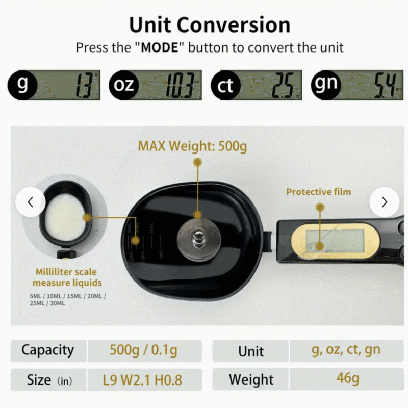 Digital Kitchen Scale Spoon with LCD Display (0.1g–500g) – High-Precision Portable Measuring Spoon for Cooking, Baking & Portion Control - Image 7