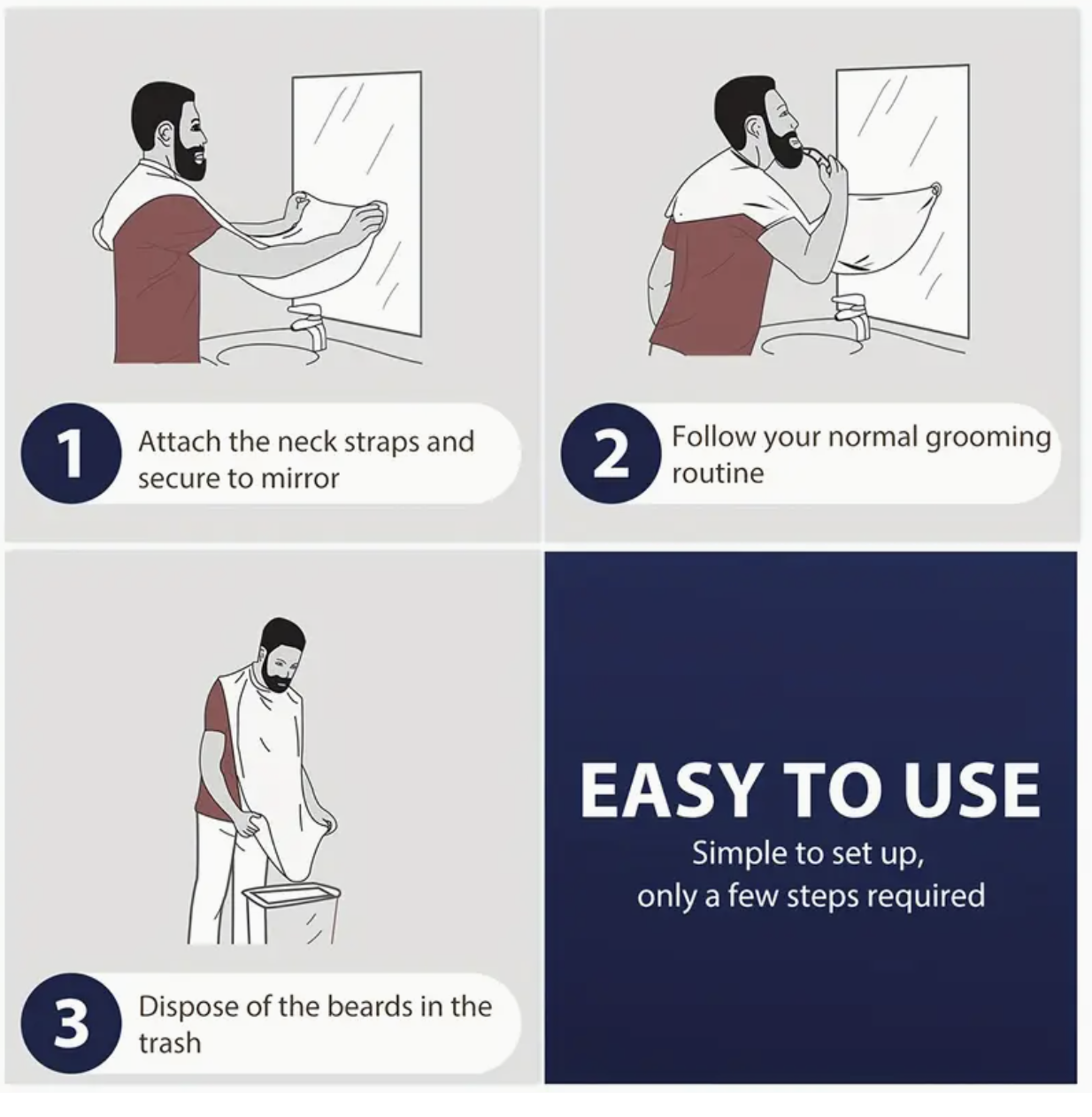 1pc Beard Bib – Non-Stick Beard Catcher Apron for Men, Easy Grooming and Trimming, Universal Fit - Image 3