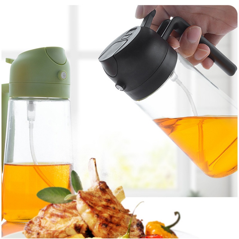 New Glass Spray Pour Dual-Use Oil Bottle – Large Capacity One-Piece Press Sprayer for Kitchen Cooking