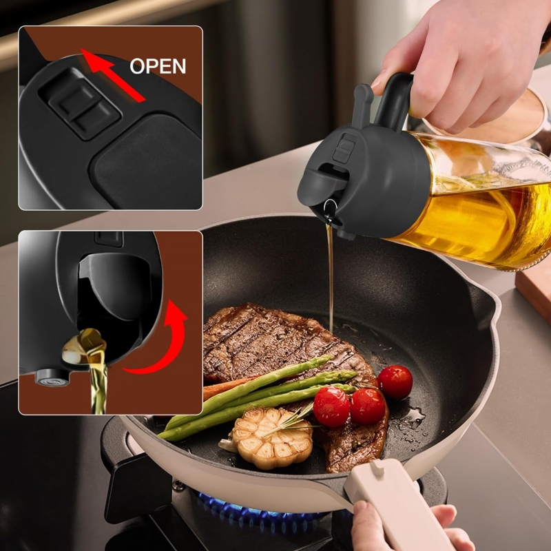 New Glass Spray Pour Dual-Use Oil Bottle – Large Capacity One-Piece Press Sprayer for Kitchen Cooking - Image 2