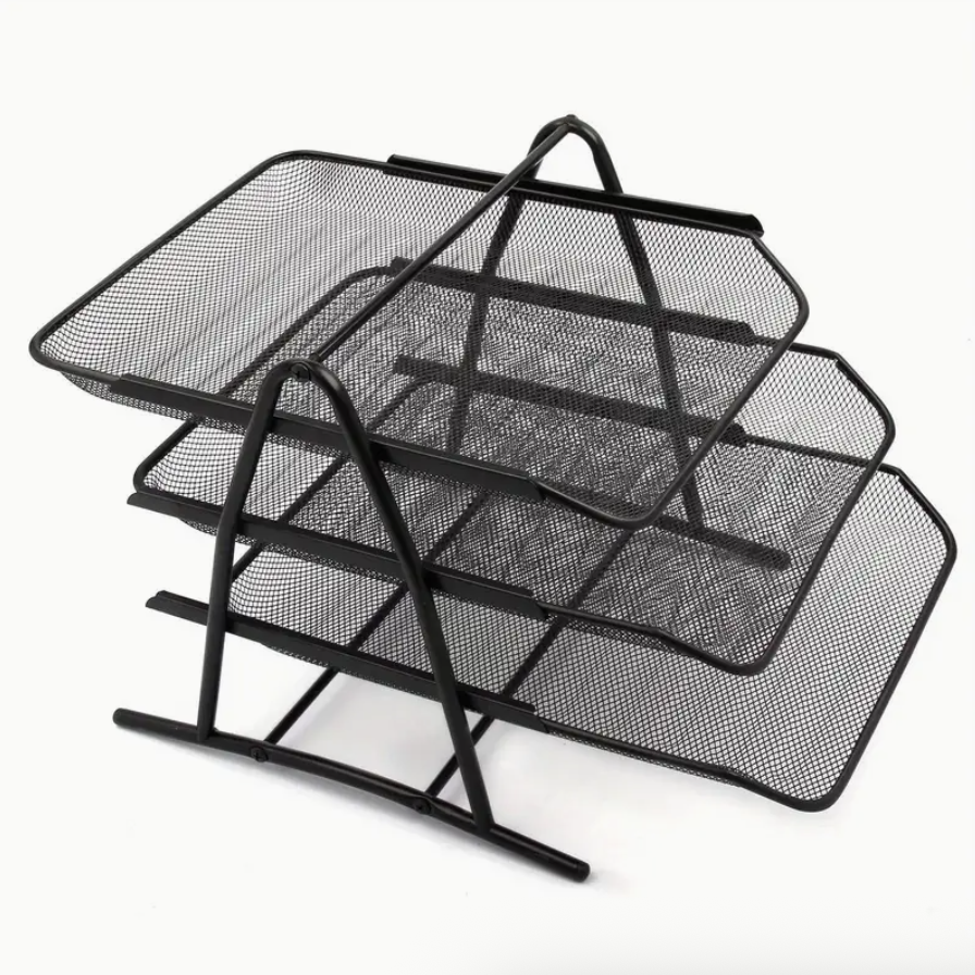 3 Tier Office Filing Trays Holder – A4 Document Paper Wire Mesh Storage Rack