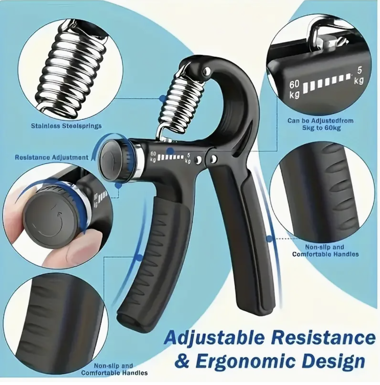 Grip Strength Trainer, Adjustable Hand Grip Exerciser (5–60kg) with Counter – Build Strength, Endurance & Recovery - Image 3