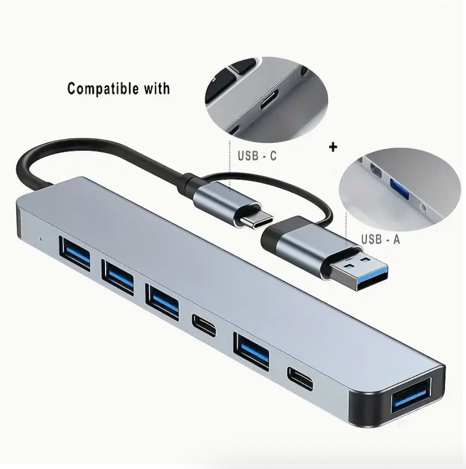 7-in-1 High-Speed USB 3.0 Data Transfer Adapter – Multiport Expansion Hub for Seamless Connectivity