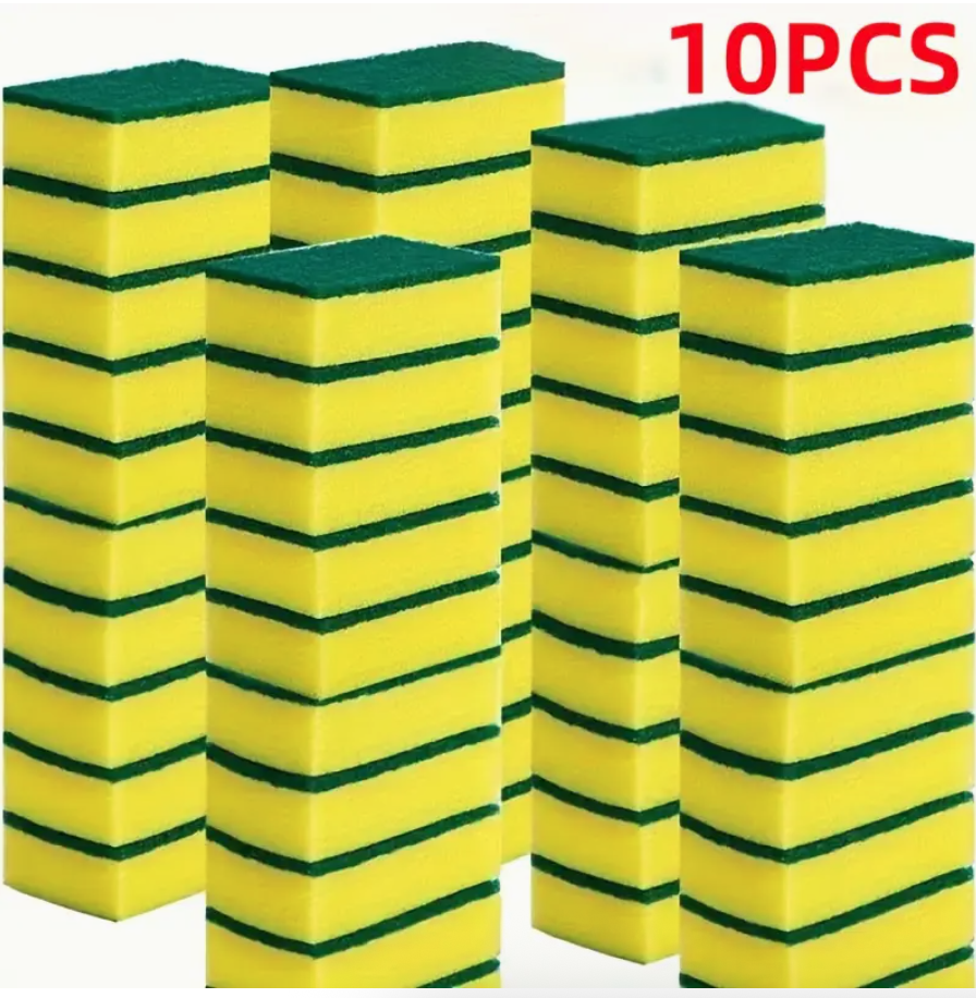 10pcs Kitchen Cleaning Sponges – Double-Sided Heavy-Duty Dishwashing Cloths & Multi-Purpose Scouring Pads