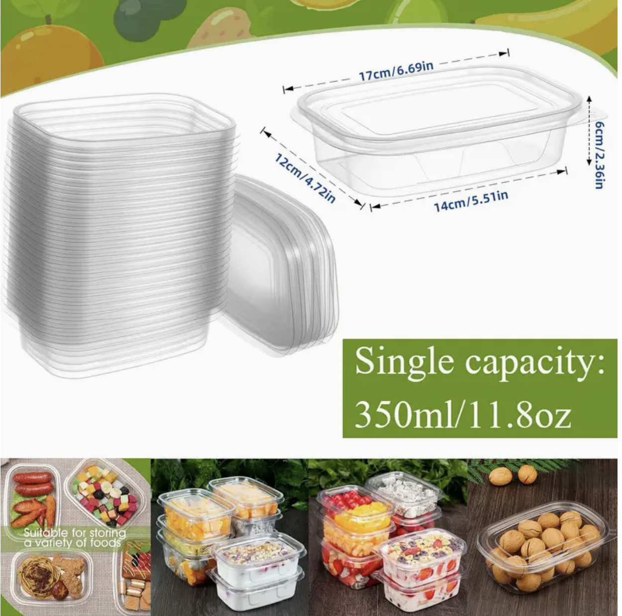 10 Pcs Heavy-Duty Reusable Food Storage Containers with Leakproof Lids – 350ml / 11.84oz Rectangular Stackable Containers, Microwave & Freezer Safe, Airtight & Durable - Image 6