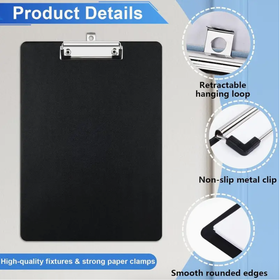 A4 Clipboard Folder – Durable Black Document Holder with Metal Clip - Image 7