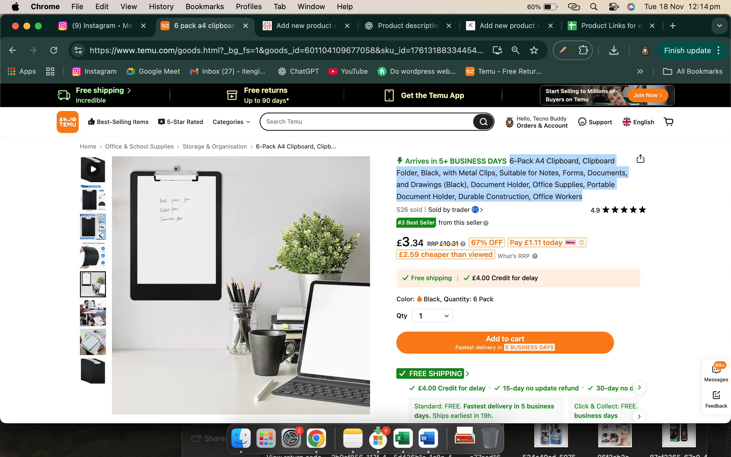A4 Clipboard Folder – Durable Black Document Holder with Metal Clip - Image 3