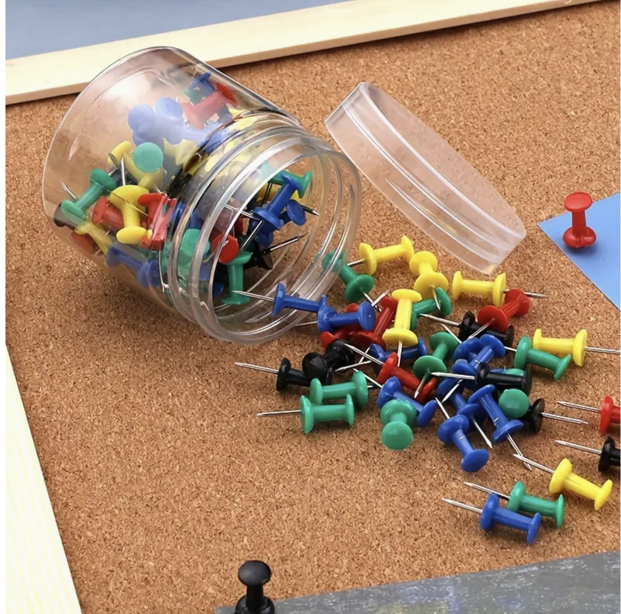 100pcs Push Pins – Assorted Color Thumb Tacks for Bulletin Boards | Stick Pins for Cork Board Wall Hangings | Office Tacks & Color Pins for Desk Décor & Organization - Image 4
