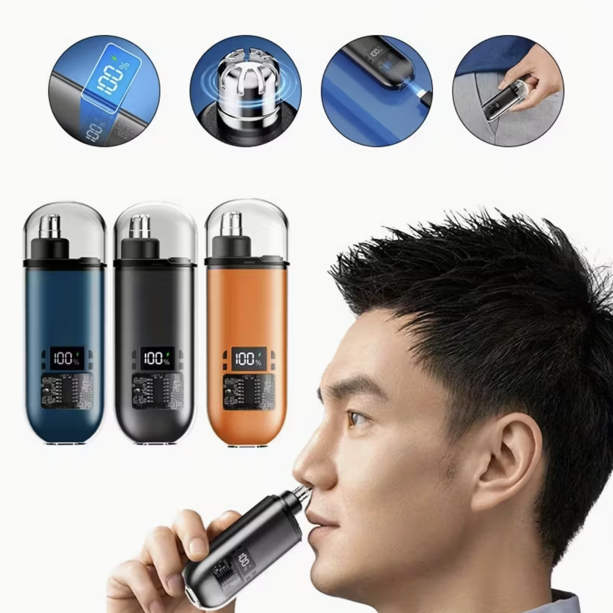 Nose Hair Trimmer Mini Portable Fashion Power Digital Display USB Charging