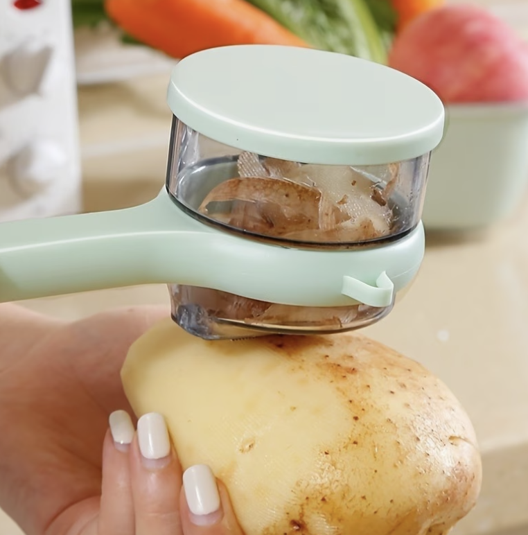 Versatile Storage Peeler with Container – Food-Grade 304 Stainless Steel Serrated Blade