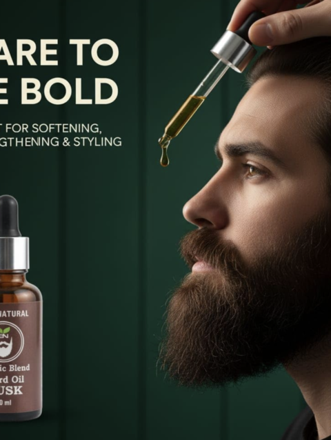 Organic Musk Beard Oil for Men – Beard Growth & Moisturising Formula with Argan, Jojoba & Castor Oils – Softens Facial Hair, Reduce Frizz – 30ml