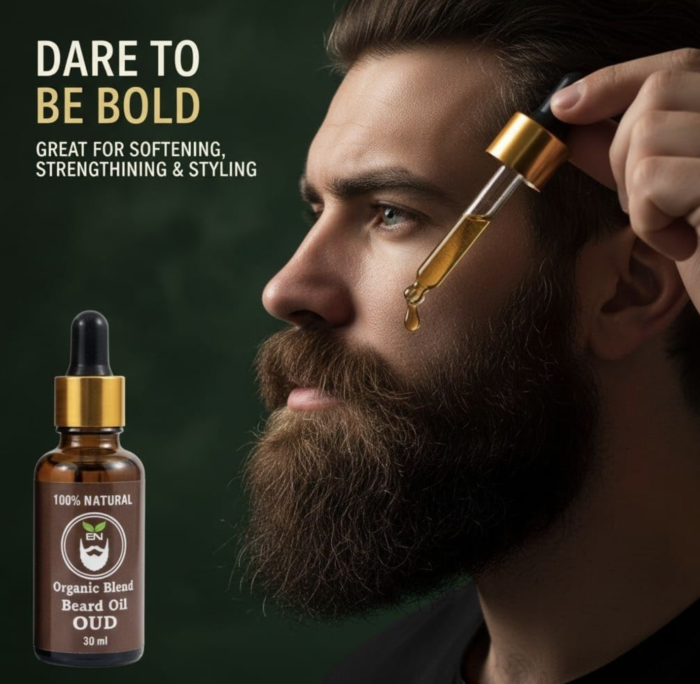 Organic Oud Beard Oil for Men – Beard Growth & Moisturising Formula with Argan, Castor & Jojoba Oils – Softens Facial Hair, Reduce Dandruff – 30ml - Image 2