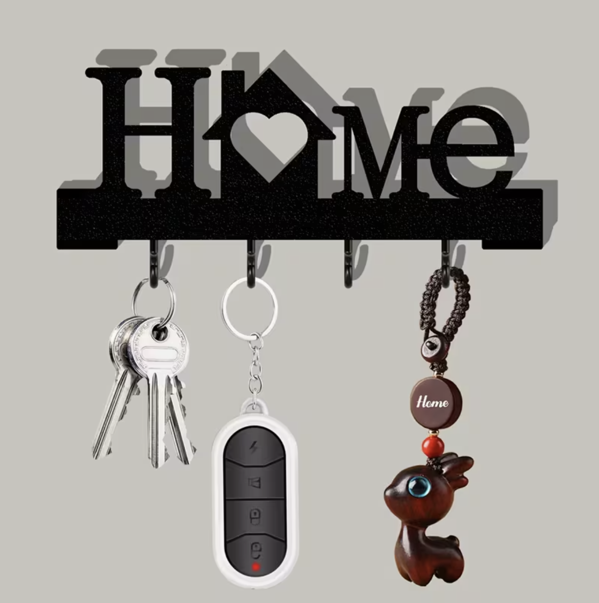 Home Love Shaped Keychain Wall-Mounted Entry Organizer with Hooks, Includes Transparent Nano Double-Sided Tape, No Drilling Required, Finely Designed, Suitable for Home Decoration in The Living Room