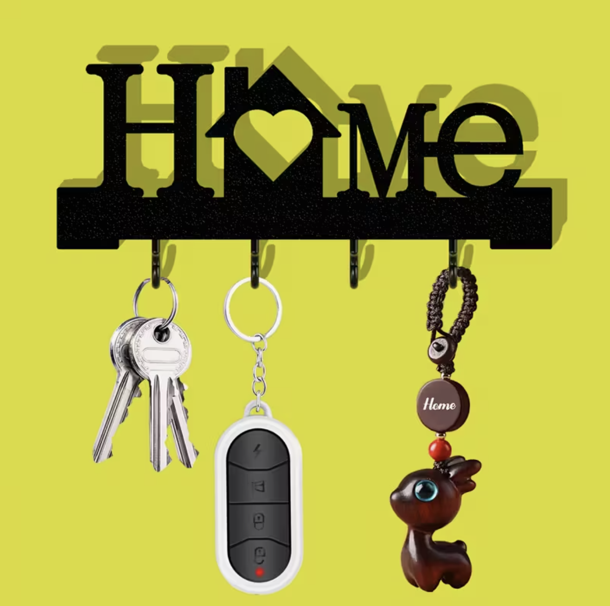 Home Love Shaped Keychain Wall-Mounted Entry Organizer with Hooks, Includes Transparent Nano Double-Sided Tape, No Drilling Required, Finely Designed, Suitable for Home Decoration in The Living Room - Image 2