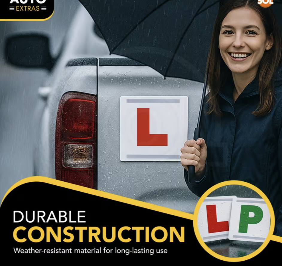 2 Pack Magnetic L & P Plates | 2 Red ‘L' or 2 Green ‘P' Signs for Learner & New Drivers | Strong Magnetic Hold, Weather-Resistant Material | Easy Fit Removable Plates for Cars & Motorcycles - Image 3